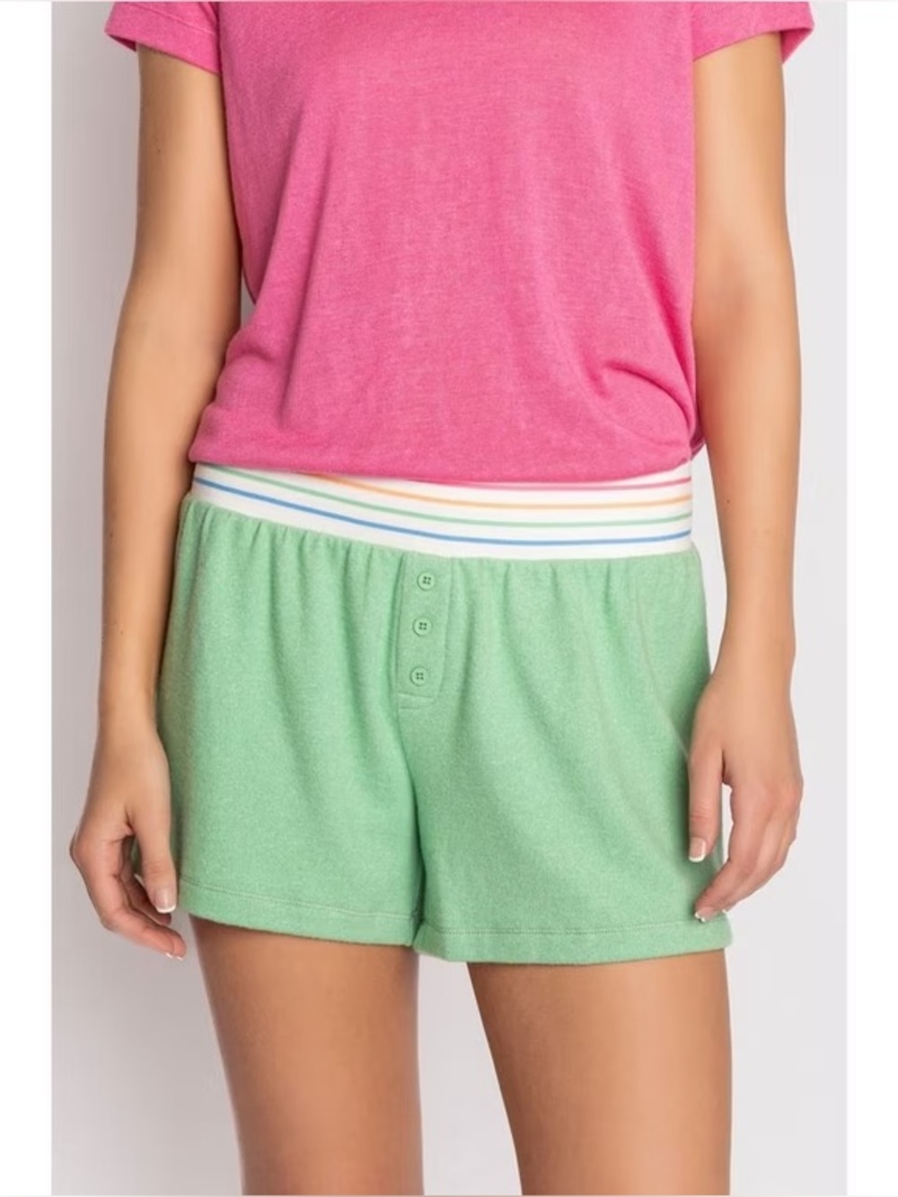 PJ Salvage Fresh & Fruity Green & White Stripe Shorts Size Small